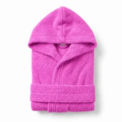 Accappatoio bambino in spugna con cappuccio fuxia