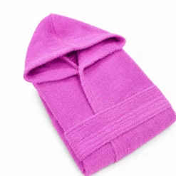 Accappatoio bambino in spugna con cappuccio fuxia