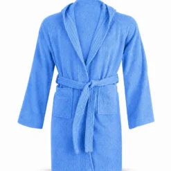 Accappatoio bambino in spugna con cappuccio blu