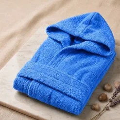 Accappatoio bambino in spugna con cappuccio blu