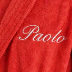 Accappatoio bambino in spugna con cappuccio rosso
