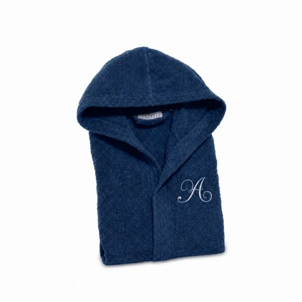 Accappatoio Con Cappuccio Caleffi in Spugna Minorca Indigo
