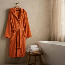 Accappatoio Con Cappuccio Caleffi in Spugna Minorca Arancio