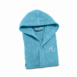 Accappatoio Con Cappuccio Caleffi in Spugna Minorca Azzurro
