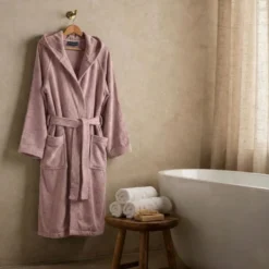Accappatoio Con Cappuccio Caleffi in Spugna Minorca Rosa