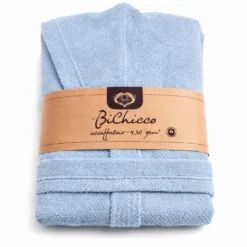 Accappatoio con cappuccio chicco di riso Azzurro Cielo