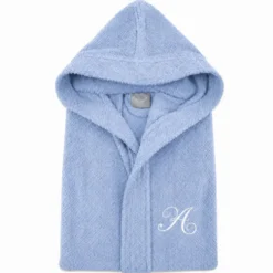 Accappatoio con cappuccio chicco di riso Azzurro Cielo