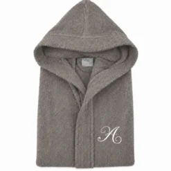 Accappatoio con cappuccio chicco di riso Grigio fumo