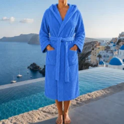 Accappatoio con cappuccio chicco di riso Blu