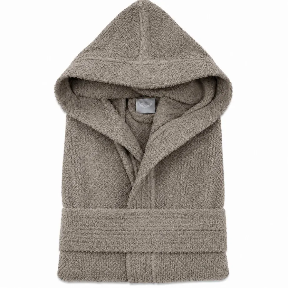 Accappatoio con cappuccio chicco di riso Tortora