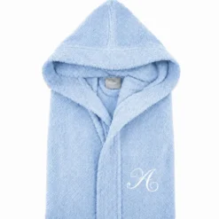 Accappatoio con cappuccio chicco di riso azzurro
