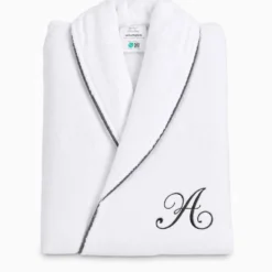 Accappatoio in Spugna Cimato Scialle con piping Bianco