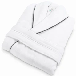 Accappatoio in Spugna Cimato Scialle con piping Bianco