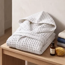 Accappatoio Nido d'ape napone con cappuccio Bianco