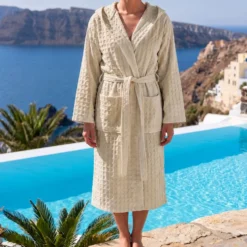Accappatoio Nido d'ape napone con cappuccio Beige