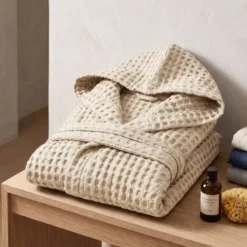 Accappatoio Nido d'ape napone con cappuccio Beige