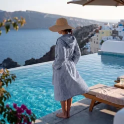 Accappatoio Nido d'ape napone con cappuccio Azzurro