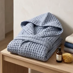 Accappatoio Nido d'ape napone con cappuccio Azzurro