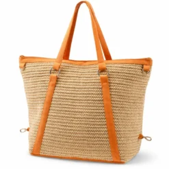 Borsa in Paglia e Tessuto Arancio