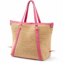 Borsa in Paglia e Tessuto Fuxia