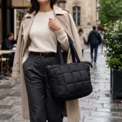 Borsa Tote trapuntata puffer Louise Nera