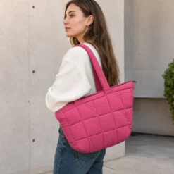 Borsa Tote trapuntata puffer Louise Fucsia