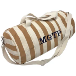 Borsone in Tessuto a Righe beige con Manici e Tracolla
