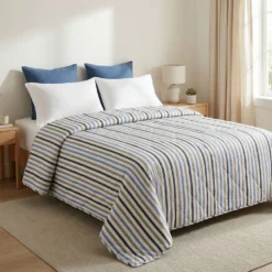 Boutis copriletto Zefiro rigato azzurro matrimoniale
