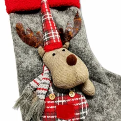 Calza di natale Renna grigia bordo rosso