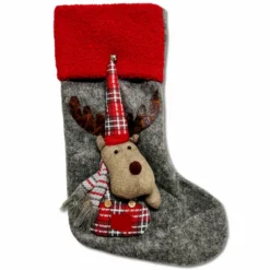 Calza di natale Renna grigia bordo rosso