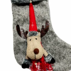 Calza di natale Renna grigia bordo grigio