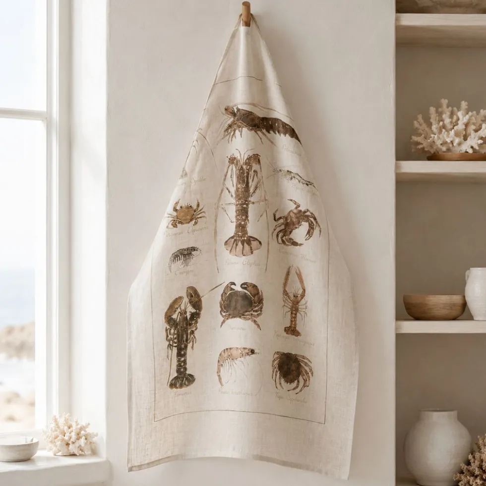 Canovaccio Tessitura Toscana La Mer Crostacei 100% Lino