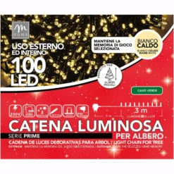 Catena Luminosa interno/esterno bianco caldo 200 led filo verde