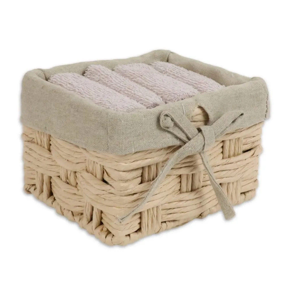 Cestino 4 Lavette in Spugna Lien Beige