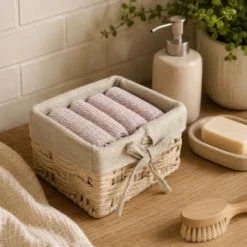 Cestino 4 Lavette in Spugna Lien Beige