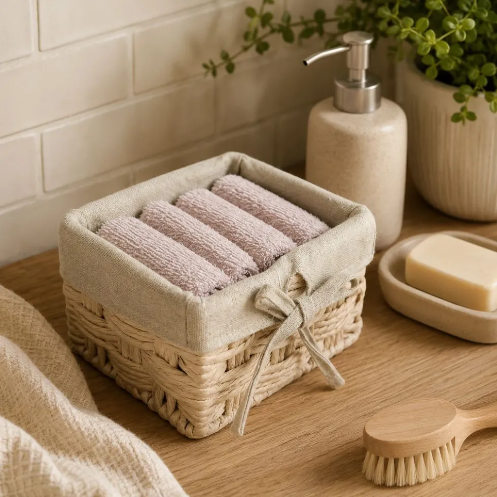Cestino 4 Lavette in Spugna Lien Beige