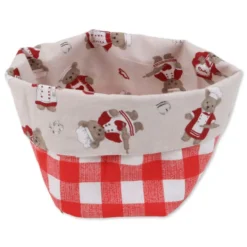 Cestino Portapane in Cotone Doubleface Orsetti Cuore fondo Beige
