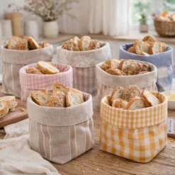 Cestino Portapane in Cotone Doubleface Cuori fondo Beige