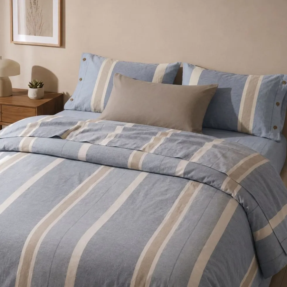 Completo Copripiumino Stone Washed Matilde Blu Matrimoniale DIS. 80