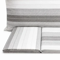 Completo Lenzuola Atena Riga Degradè grigio Lino matrimoniale