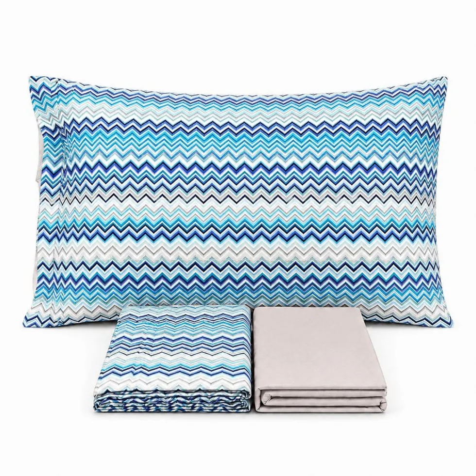 Completo Lenzuola Baia Zig Zag azzurro piazza e mezzo
