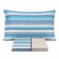 Completo Lenzuola Baia Zig Zag azzurro matrimoniale