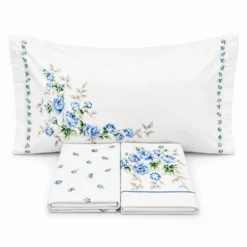 Completo Lenzuola Cloe rose azzurre matrimoniale