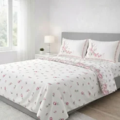 Completo Lenzuola Cloe rose rosa piazza e mezzo