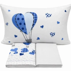 Completo Lenzuola Cuori a mongolfiera azzurro Piazza e mezzo