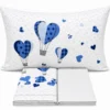 Completo Lenzuola Cuori a mongolfiera azzurro Matrimoniale