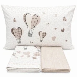 Completo Lenzuola Cuori a mongolfiera beige Singolo