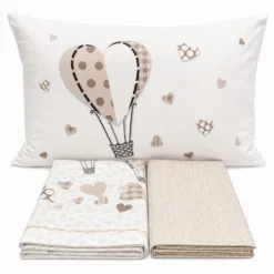 Completo Lenzuola Cuori a mongolfiera beige Piazza e mezzo