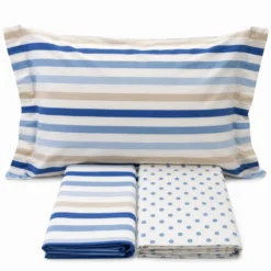 Completo Lenzuola dots e stripe azzurro Singolo