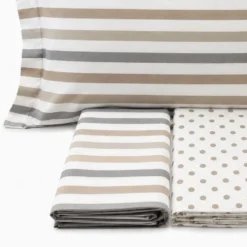 Completo Lenzuola dots e stripe tortora Singolo